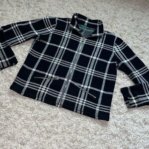 Ralph Lauren Black White Knit Plaid Jacket Full Zip Size  XL